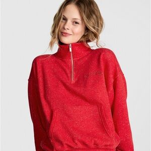 PINK Victoria's Secret Red Speckled Quarter-Zip Hoodie Medium nWT